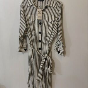 Zara Striped Long Sleeve Dress with Waist Tie